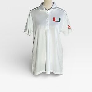 NWOT MIAMI HURRICANES ADIDAS WHITE CLIMALITE BUTTON POLO MED